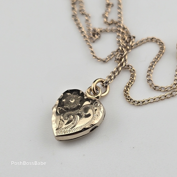 Vintage WHFB 12K GF Etched Heart Locket Necklace – 18” Chain - Picture 1 of 10